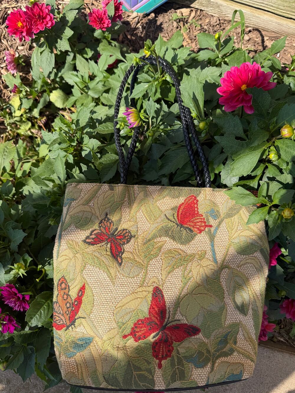 Vintage Tapestry Butterfly Floral Tote Shoulder Bag